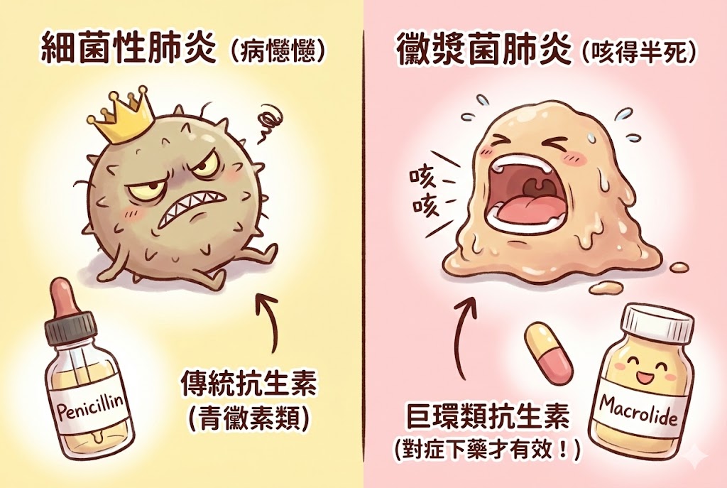 細菌性與黴漿菌肺炎比較