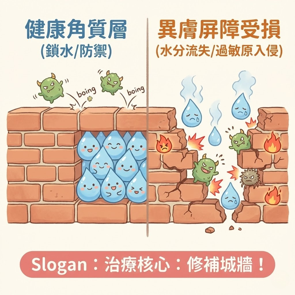 異位性皮膚炎成因_皮膚屏障受損示意圖