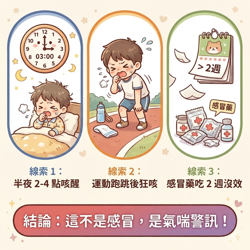 兒童氣喘與感冒分辨圖表_夜咳與運動後咳嗽特徵