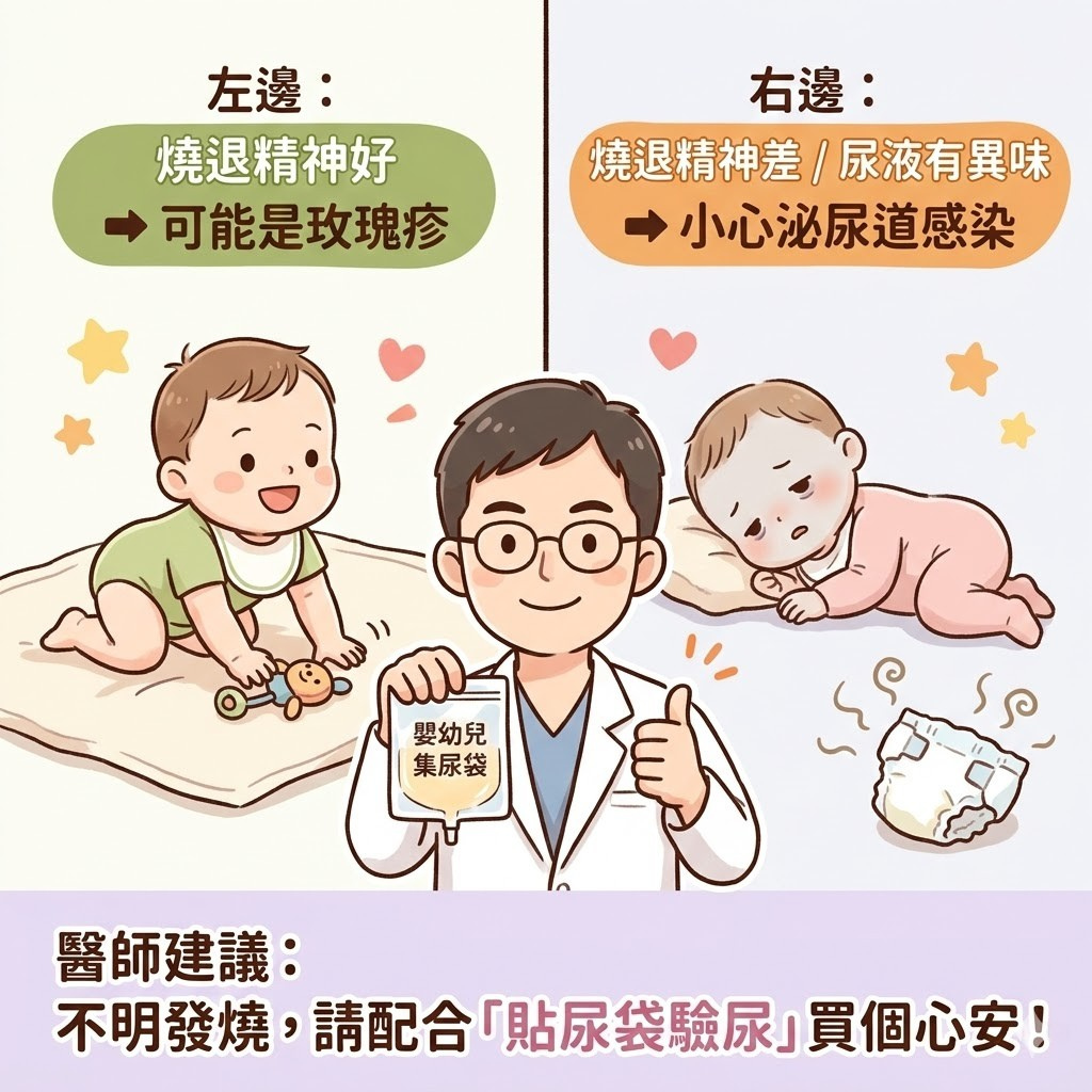 嬰兒反覆高燒鑑別診斷_玫瑰疹與泌尿道感染分辨_貼尿袋驗尿